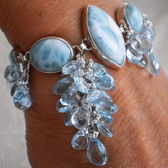 Items similar to Larimar Blue Topaz Sterling Silver Bracelet dangle ...