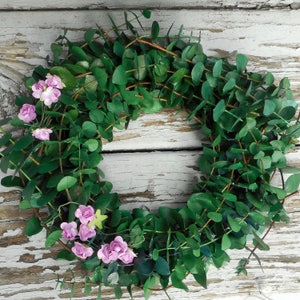 Wreath 10, Eucalyptus Wreath with Flowers, Paper Flowers & Eucalyptus Wreath, Housewarming Gift, Rustic Decor, Front Door Wreath image 2