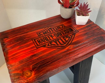 Handmade Solid Wood Harley Davidson  Bench Small Stool