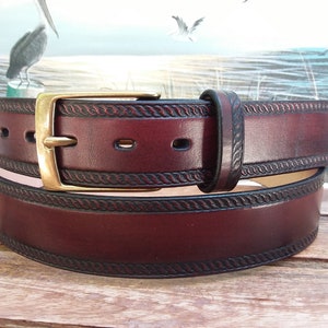 Rope Edge Embossed Leather Belt
