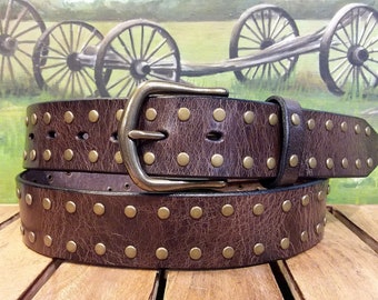 Leather Double Rivet Belt - Cellar Leather