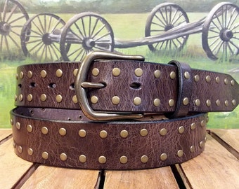 Vintage J. Crew Leather Rivet Belt: Made in England, Silver  display picture 1