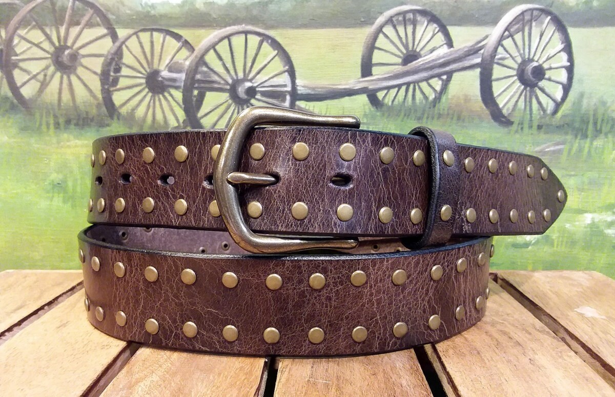 Leather Double Rivet Belt - Etsy