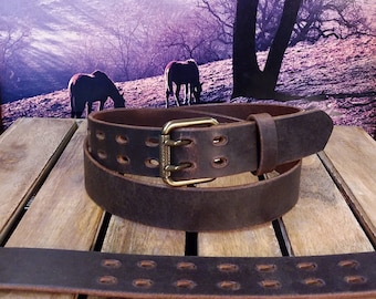 Leren riem met dubbele tanden