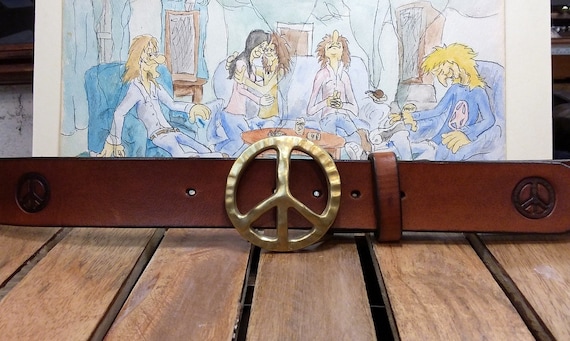 Artisan Handcrafted Hand Tooled World Peace Sign Leather  display picture 1