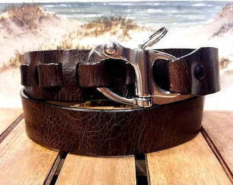 Artisan Handcrafted Fixed Bail Stainless Steel Snap Shackle Sailing Leather Belt