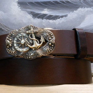 Compass Rose Anchor Sailing Leather Belt