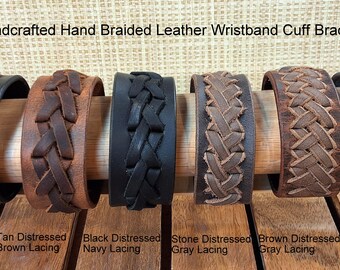 Artisan Handcrafted Hand Braided Leather Wristband Cuff Bracelet