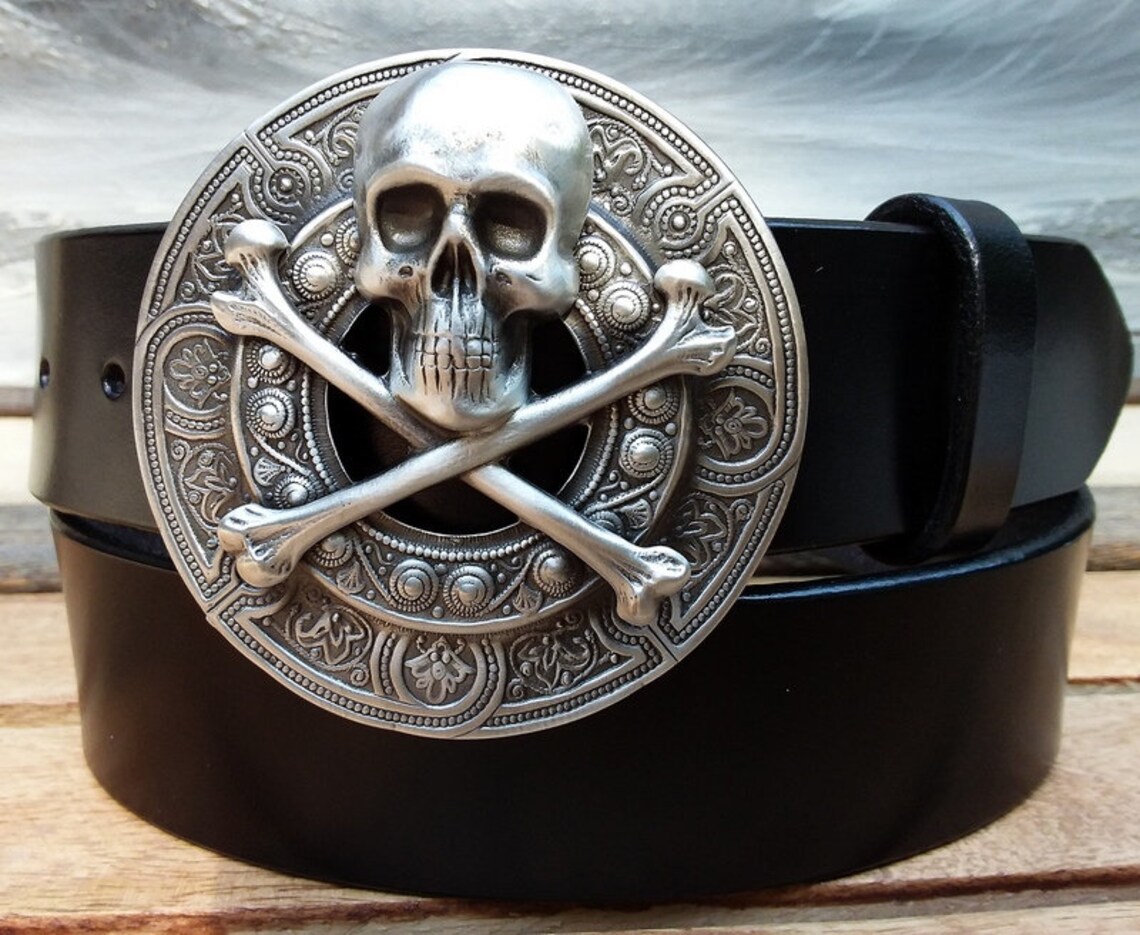 Skull and Crossbones Leather Belt Etsy
