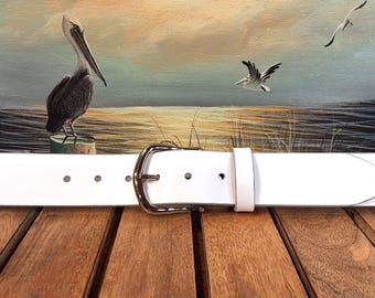 Artisan Handcrafted White Leather Belt