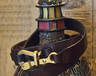 Artisan Handcrafted Nautical Pelican Hook Leather Sailing Belt