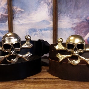 Skull and Bones Leather Belt