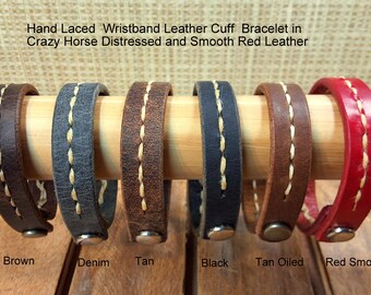 Artisan Handcrafted Hand-Laced Thin Leather Cuff Bracelet Wristband