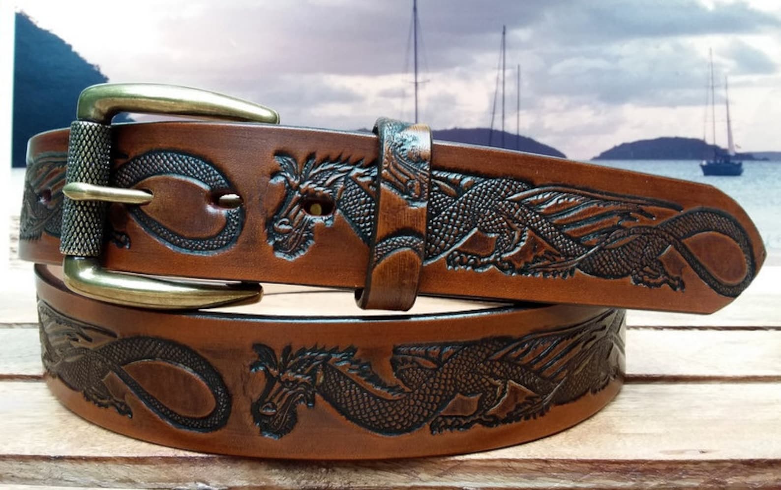 Dragon Embossed Leather Belt Etsy
