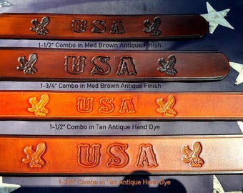 Artisan Handcrafted USA Hand Tooled Patriotic Leather Belt