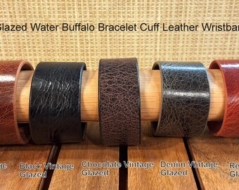 Artisan Handcrafted Vintage Glazed Water Buffalo Bracelet Cuff, Leather Wristband