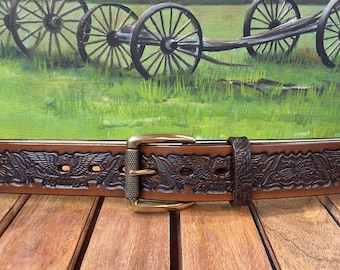 Ceinture en cuir gaufré à motif d'aigle américain, fabriquée artisanalement