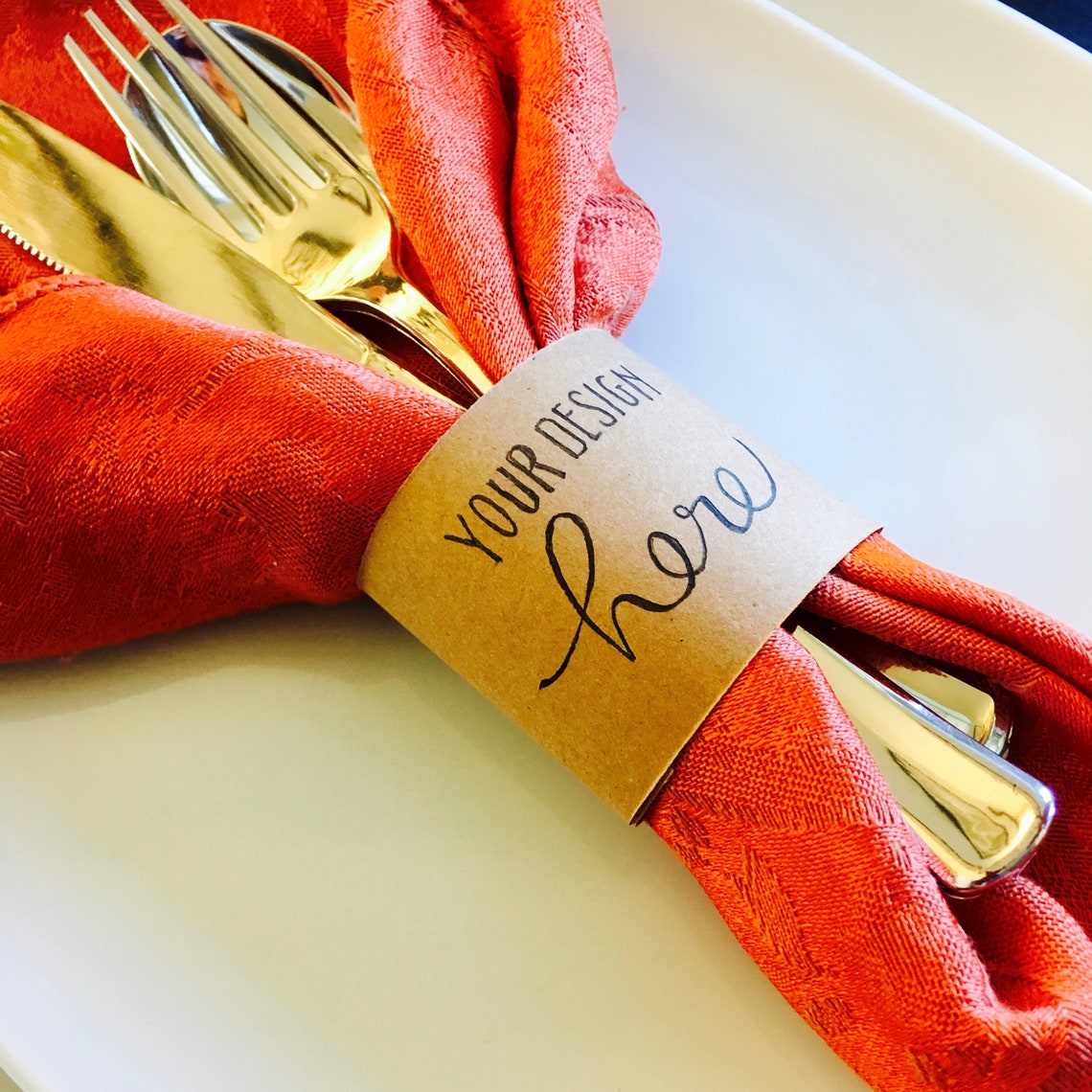 Napkin and Silverware Holder Your Design Kraft or White Etsy