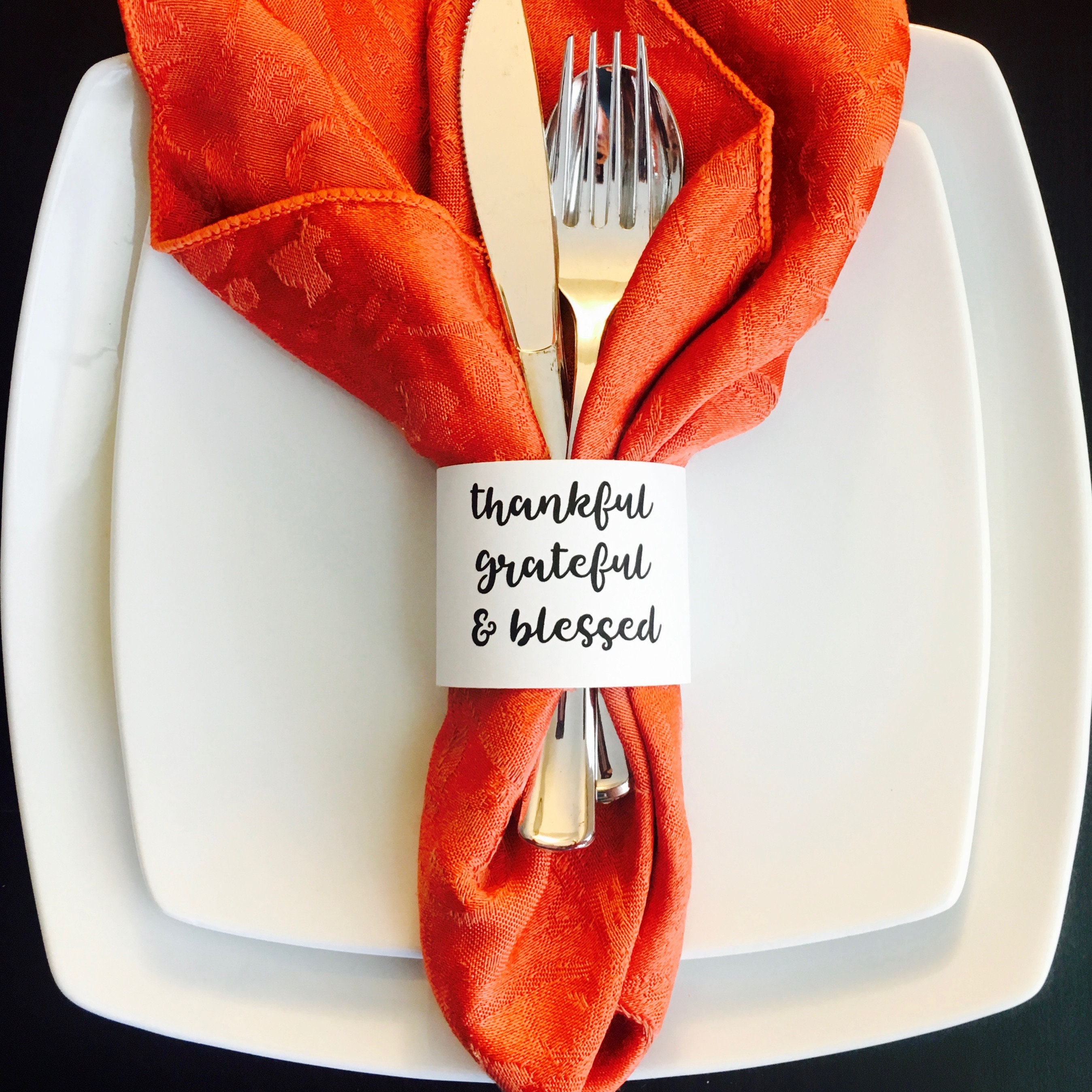 Napkin and Silverware Holder Thankful Grateful & Blessed Etsy UK