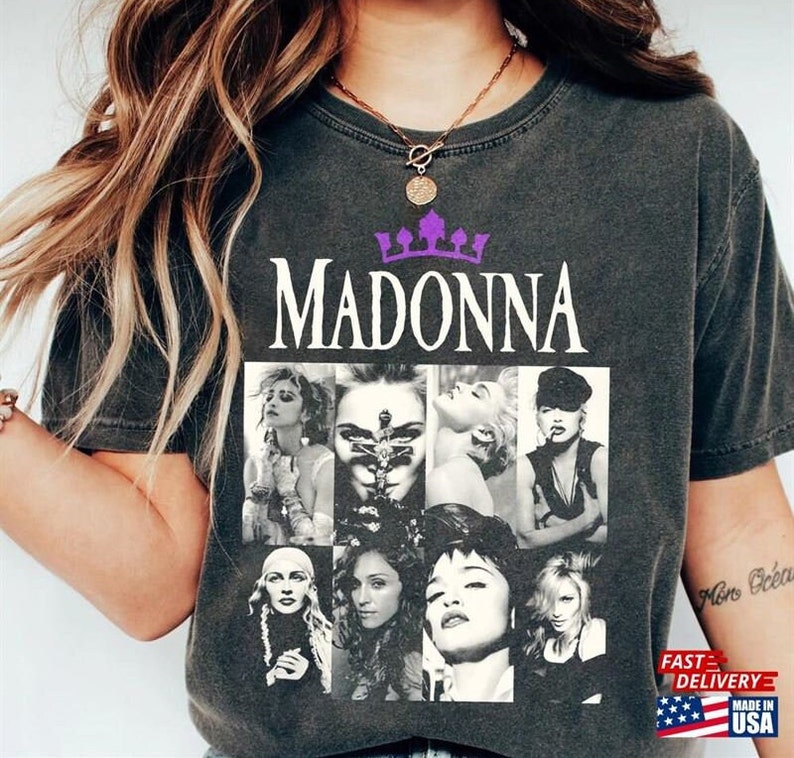 T-shirt Vintage Madonna - Coton 100%, Unisexe, Tailles S à 5XL, Personnalisable, Fabriqué Aux USA