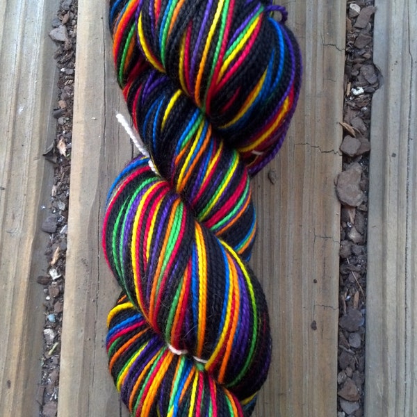 Dream and Delirium The Endless - black and rainbow self striping sock yarn - Sandman comic 25th anniversary colorway - 80/20 merino/nylon