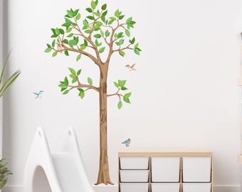 Tree 210 cm Wall Decal with Birds | Children's Room Wall Decor Nature | Large Tree Wall Decal for Baby's Room | Hand-drawn Made in Germany