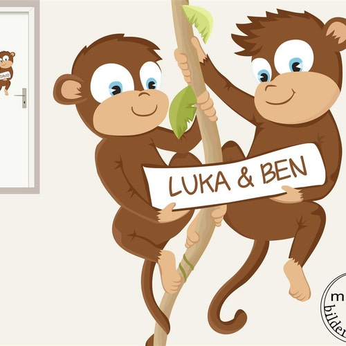 wall decal "two monkeys" door sign for the nursery