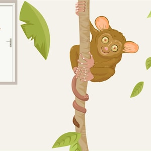 Muurtattoo &quot;Liane Tarsius met of zonder meetstok&quot; spookdier jungle kinderkamer muursticker babykamer kinderkamer baby kinderkamer