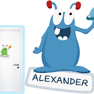 Wandtattoo &quot;Alien M Türschild&quot; Blau oder Grün Namensschild Außerirdischer mit Namen Kinderzimmer Wandsticker Junge Babyzimmer