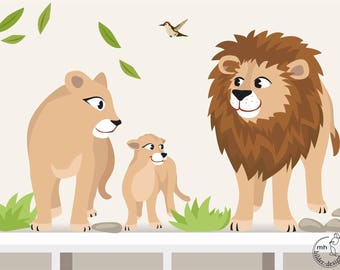 Tatuaje de pared "Familia de leones" Serie de animales del mundo Adhesivo de pared Habitación del bebé Habitación de los niños Bebé Niños