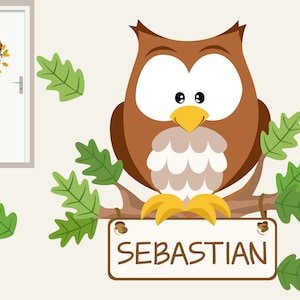 Wall sticker &quot;Owl door sign&quot; color choice forest animals I. Children&#39;s room