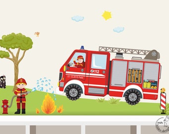 Wall decal "firefighter set L" fire department customizable wall sticker for boys