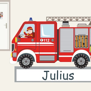 Wall sticker &quot;Fire engine door sign&quot; customizable fire engine name boy children&#39;s room wall sticker wall sticker fire department