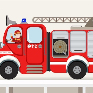 Decalcomania murale "Feuerwehrauto I". XXL personalizzabile camion dei pompieri nome ragazzo vivaio parete adesivo parete adesivo vigili del fuoco