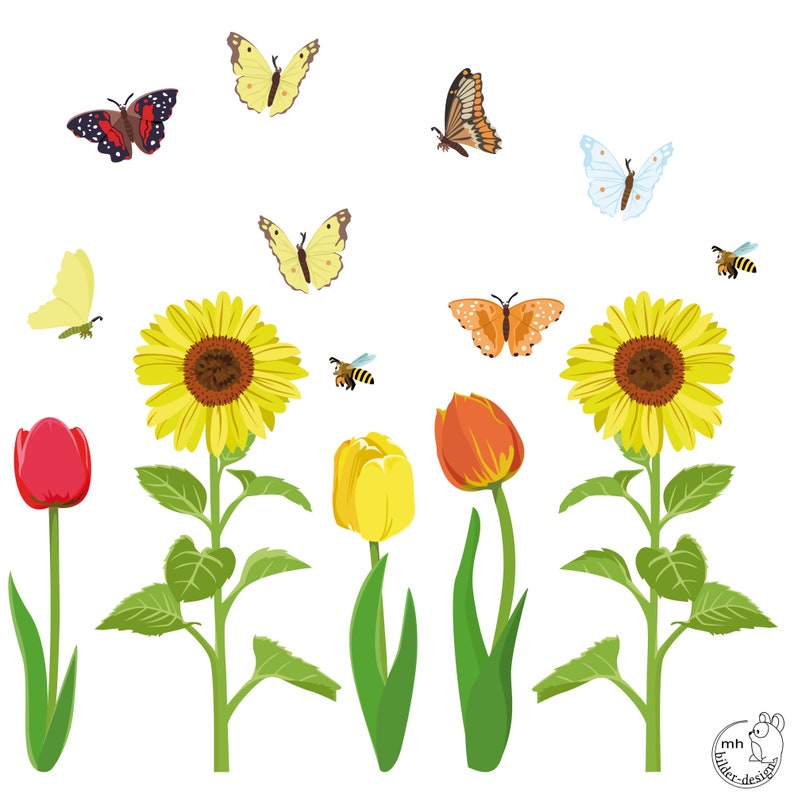 Wall Decal Flowers, butterflies, bee nursery baby children's room decorations for wall sticker image 1