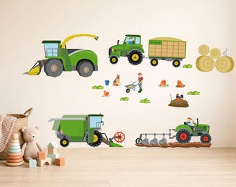 Bauernhof Wandtattoo Traktor Landwirtschaft | personalisierbar mit Namen | Kinderzimmer Wanddeko Junge | handgezeichnet Made in Germany