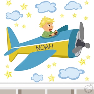 Wall sticker &quot;Airplane Boy&quot; door sign personalizable wall sticker with name wall sticker children&#39;s room