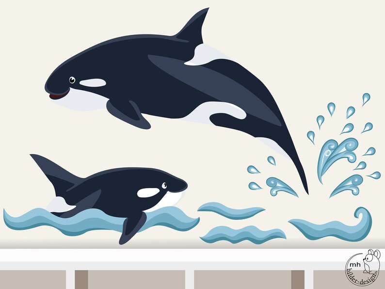 Wall decal Set Orca animal Series Baby nursery ocean image 1