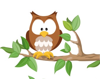 Wall decal "owl on the branch" from woodland serie I. wall sticker nursary wood forest animals