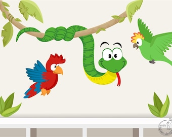 Wall decal "snake & parrots" jungle nursery