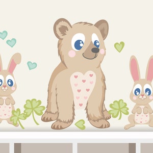 Wall decal bear with bunnies from woodland serie nursery wood forest animals image 1