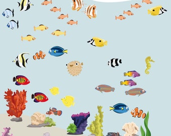 Wandtattoo "Aquarium IV. kleine Fische und Korallen" Set Kinder Wandsticker Babyzimmer Kinderzimmer Baby Kinder Unterwasserwelt