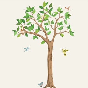 Wall Decal "Tree L with birds (155cm)" nursery baby children's room decorations for wall sticker Hummingbird