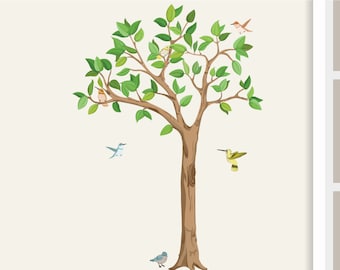 Wandtattoo "Baum L mit Vögeln (155cm)" Kinderzimmer Babyzimmer Wandsticker Walltattoo Kolibri