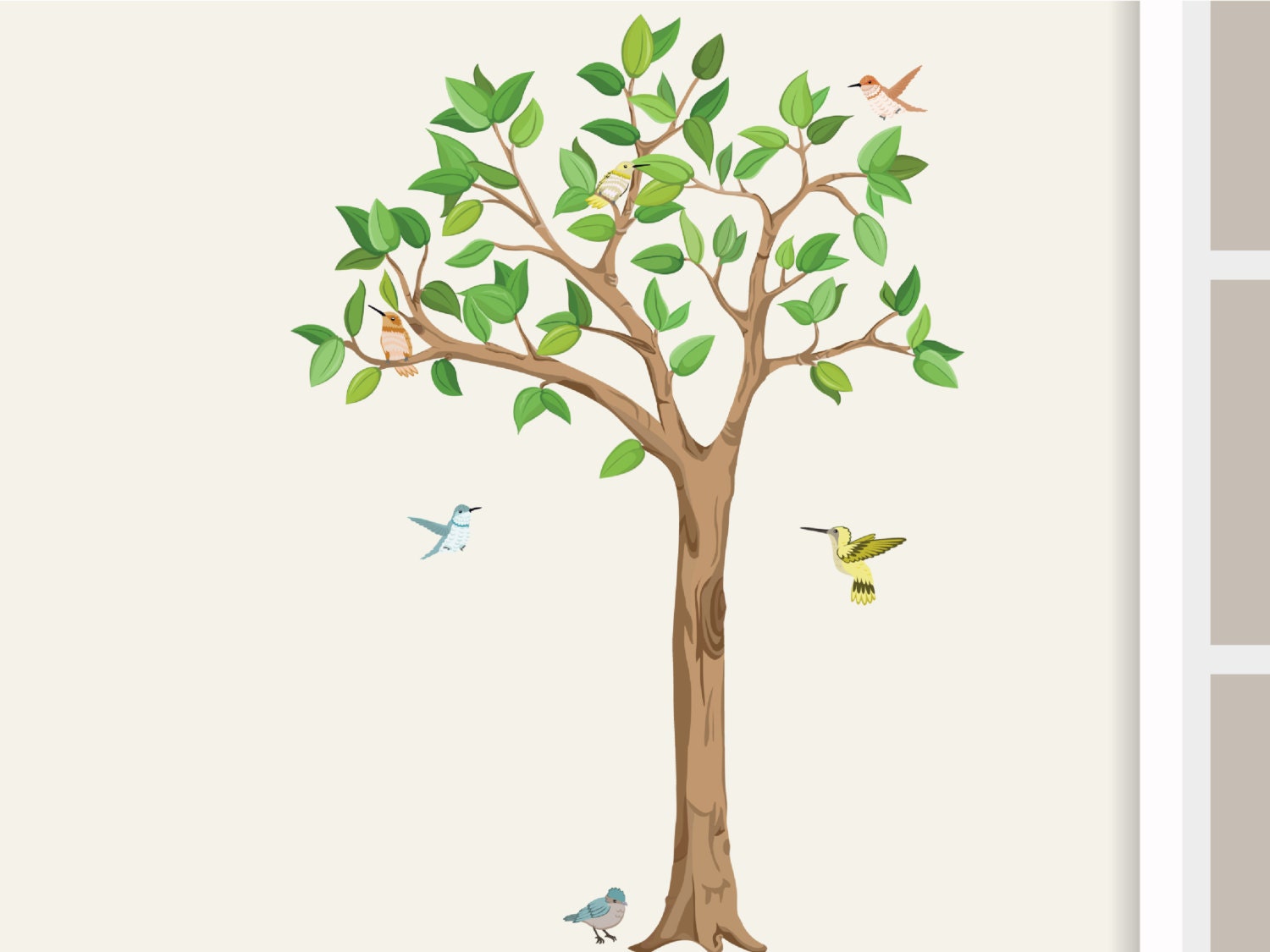 Stickers Muraux Stickers de L'arbre Aux Oiseaux | 155 cm L Nursery Bébé Chambre Acheter Colibri