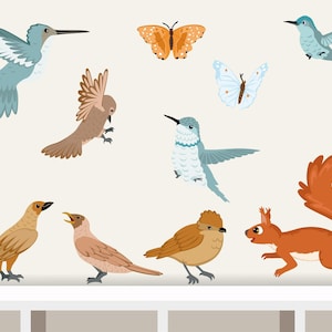 Wall Decal SET 7 Birds with squirrel wall sticker with color choice for nursery baby children's room decorations image 1