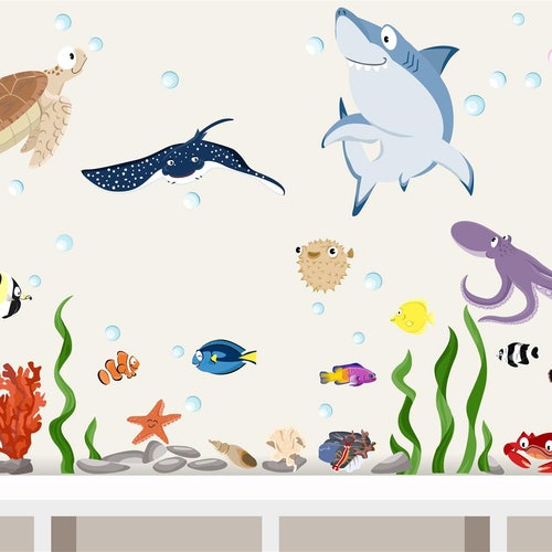 Nursery Wall Decals Ocean Underwater Sea Decal Mermaid Girls Etsy