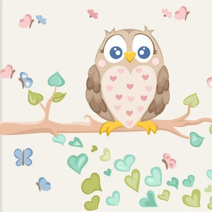 Wall sticker &quot;Owl with butterflies&quot; Children&#39;s room wall stickers Wall stickers for children Forest animals