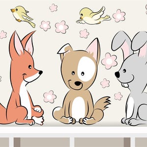 Wall sticker "Dog, rabbit and fox BIG" children's room wall sticker wall sticker baby room forest animals