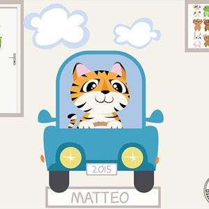 Wall sticker "Car Baby Animals" Color and animal selection Door sign customizable Wall sticker with name Wall sticker children's room Mobile